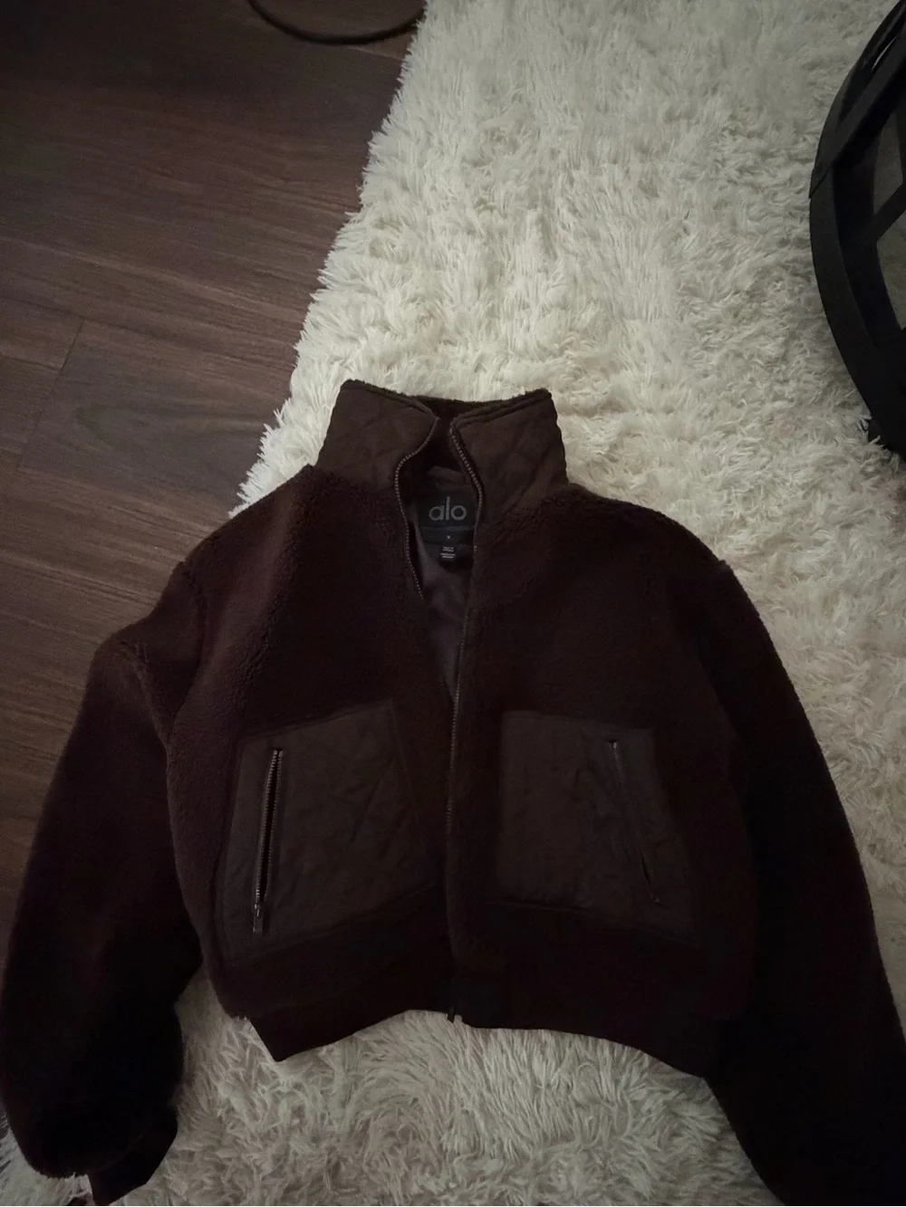 Alo Teddy Sherpa Zip-Up Jacket in Chocolate Brown